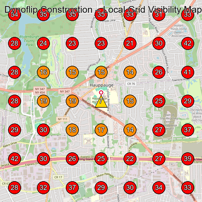 Dynoflip Construction GeoGrid visibility map for Construction Company in St James